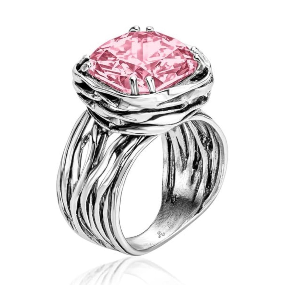 Pink Sapphire 925 Sterling Silver Wrap Vintage Design Handcrafted Statement Ring